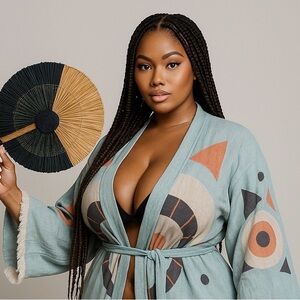 Women’s Sage Green Geometric Kimono Robe